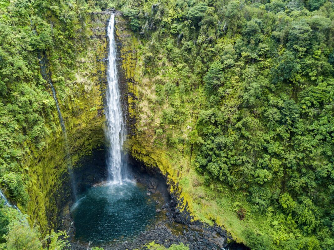 Aerial Drone Shot View Of Akaka Falls In Hawaii Big