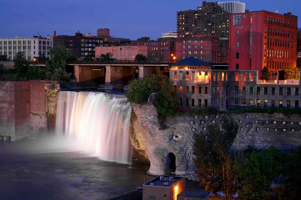 High Falls At Night Rochester Ny