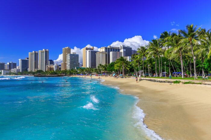 Honolulu Hawaii. Waikiki Beach And Honolulu's Skyline