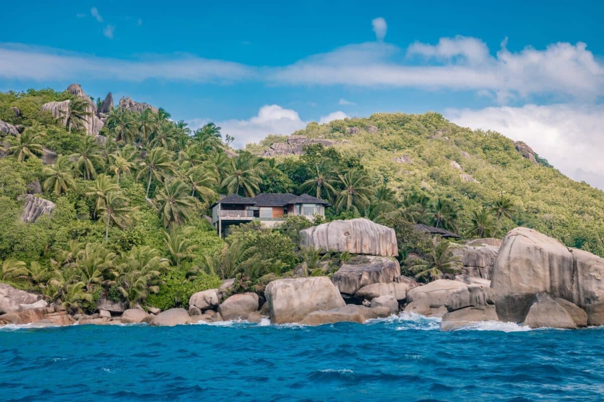 Luxury bungalows in the mountains of an luxury resort at the private island of Six Senses Zil Pasyon Seychelles