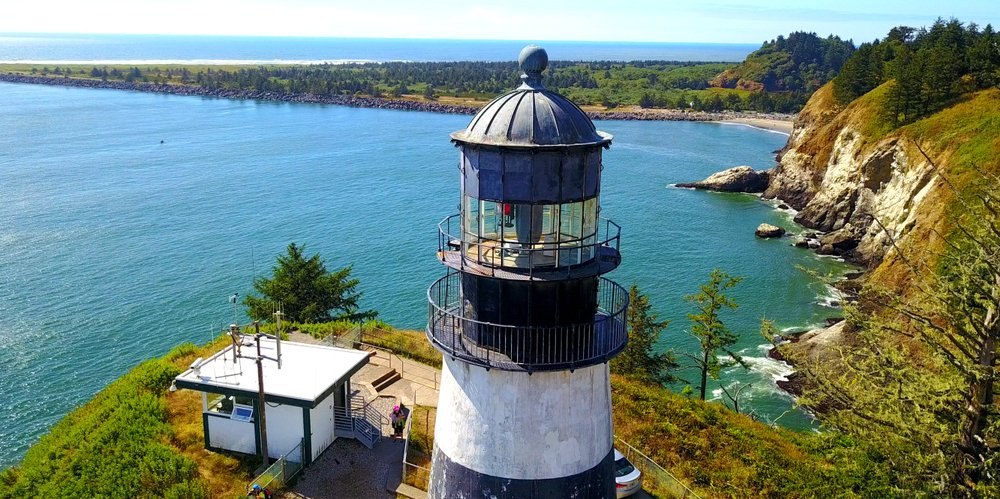 Aerial View Lighthouse On Cape Disappointment – Washington, USA