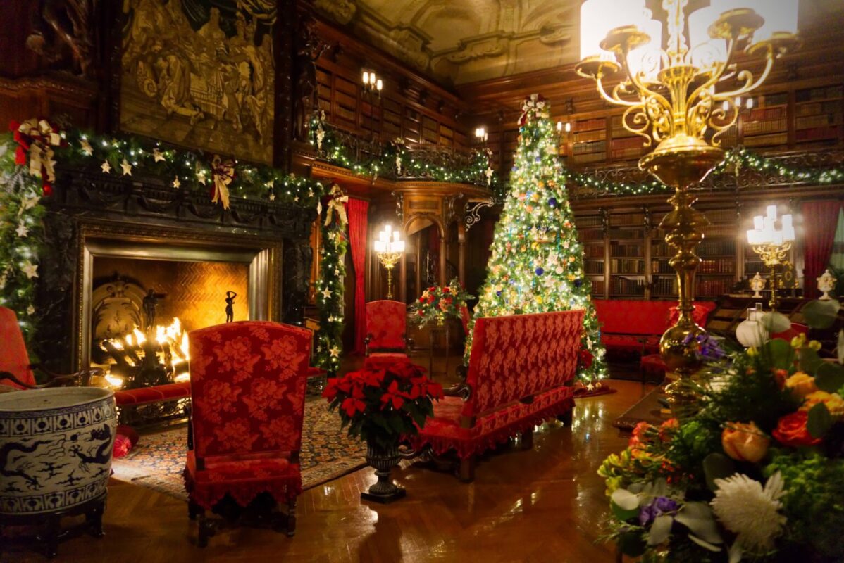 Biltmore Estate interior decorated for Christmas.