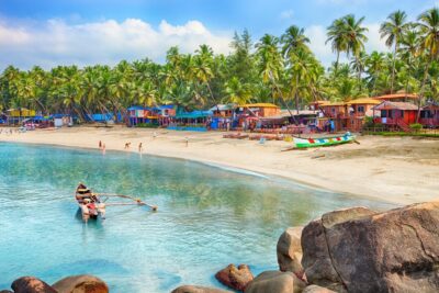 Beautiful Goa Province Beach In India With Fishing Boats