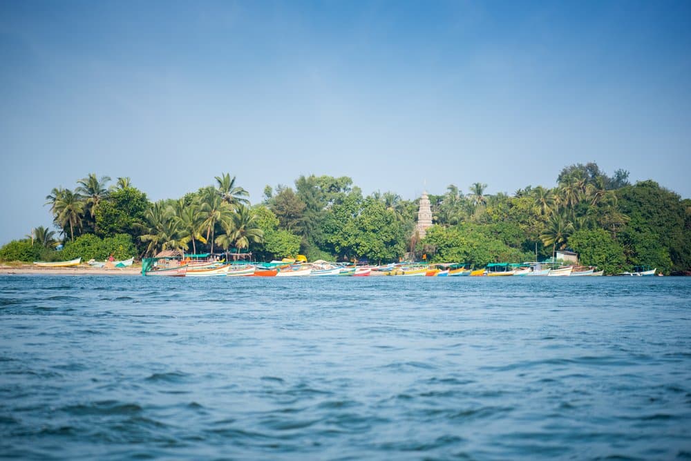 Tourist boats at Devbag beach, Tarkarli, Malvan, Konkan, Maharashtra, India, Southeast Asia.