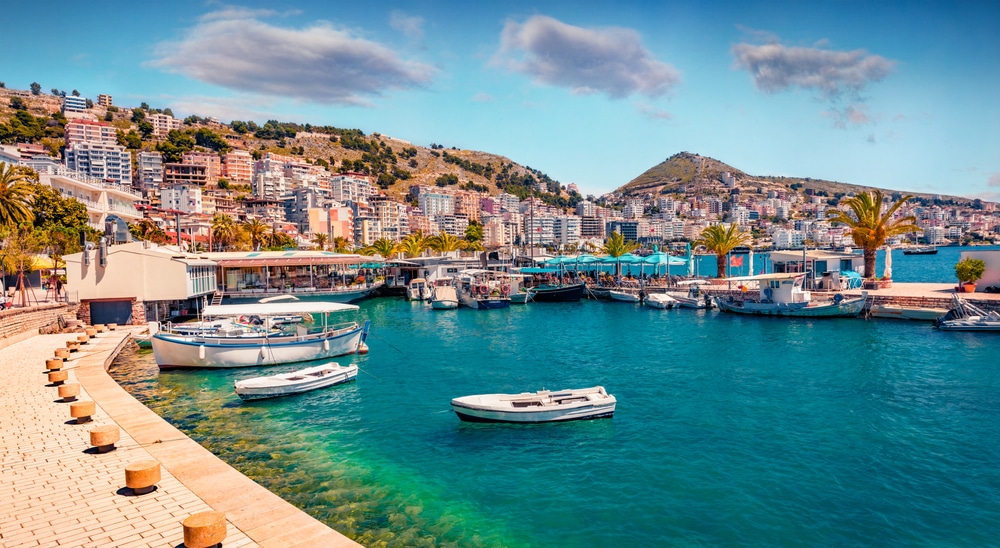 Perfect Spring Cityscape Of Saranda Port, Albania