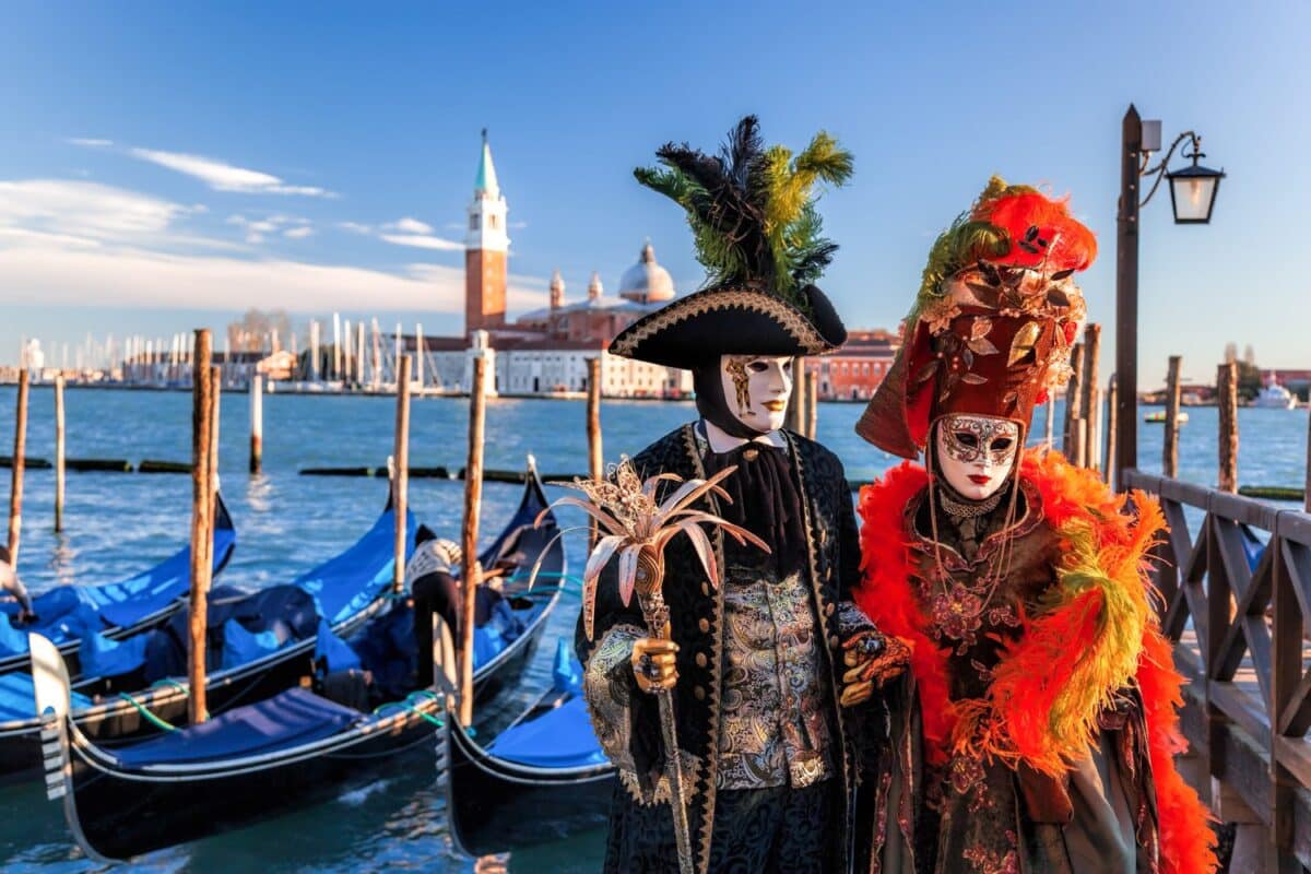 Colorful Carnival Masks At A Traditional Festival In Venice, Italy