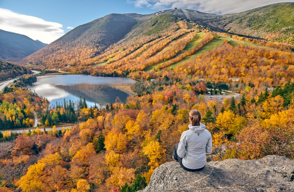 Woman Hiking At Artist's Bluff In Autumn.