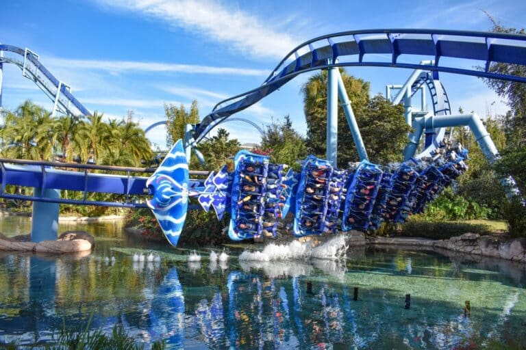 Amazing view of Manta Ray Rollercoaster at Sea World Theme Park at Sea World in International Drive area.