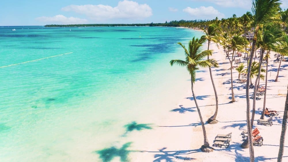 Aerial View Of A Beautiful Caribbean Beach In Bavaro Punta