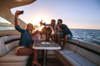 Women taking Selfie while travelling in a cruise