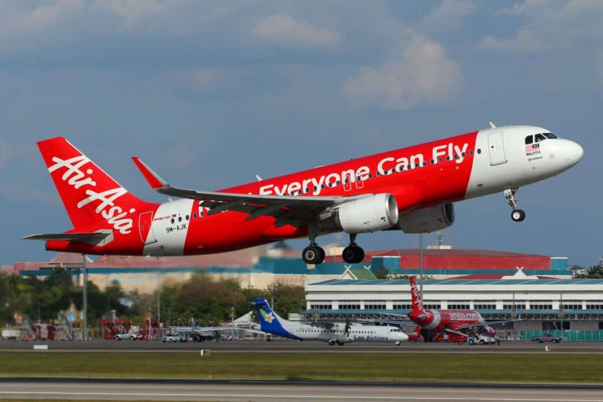 Low cost carrier, Air Asia, taking off.