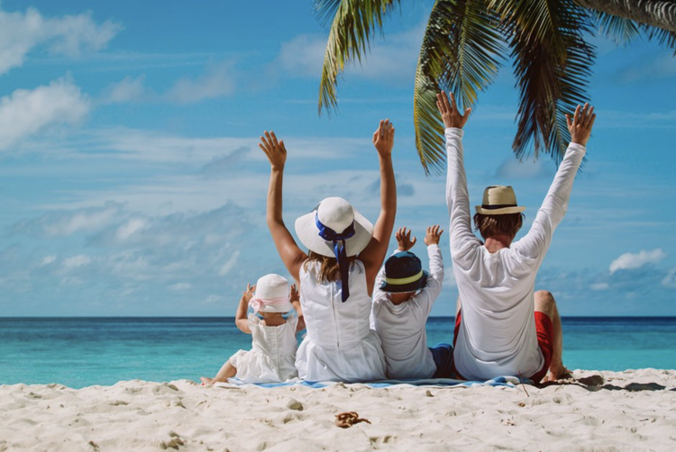 Family enjoying beach