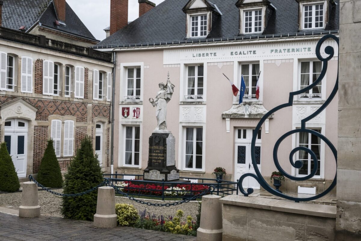 Town hall and war memorial of Hautvillers, a commune in the Marne famous as being the home of Dom Perignon, whose work in wine-making helped to make champagne.