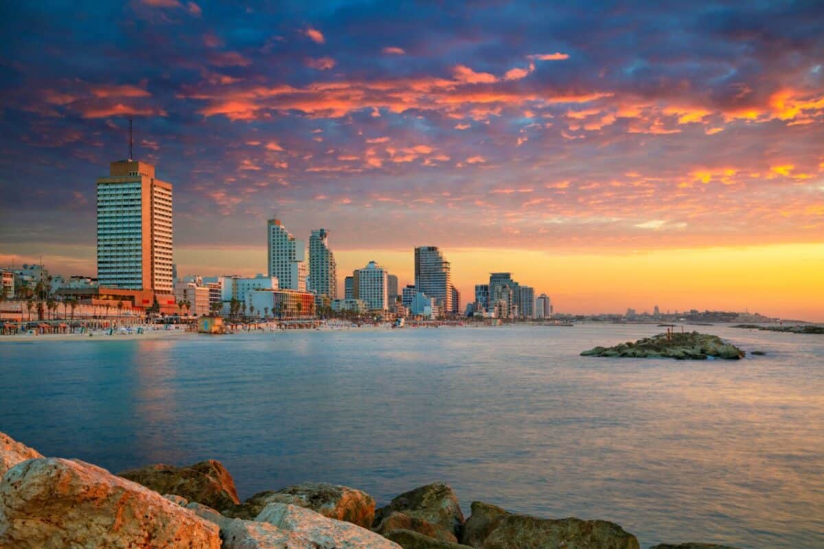 Tel Aviv Skyline. Cityscape image of Tel Aviv, Israel during sunset.