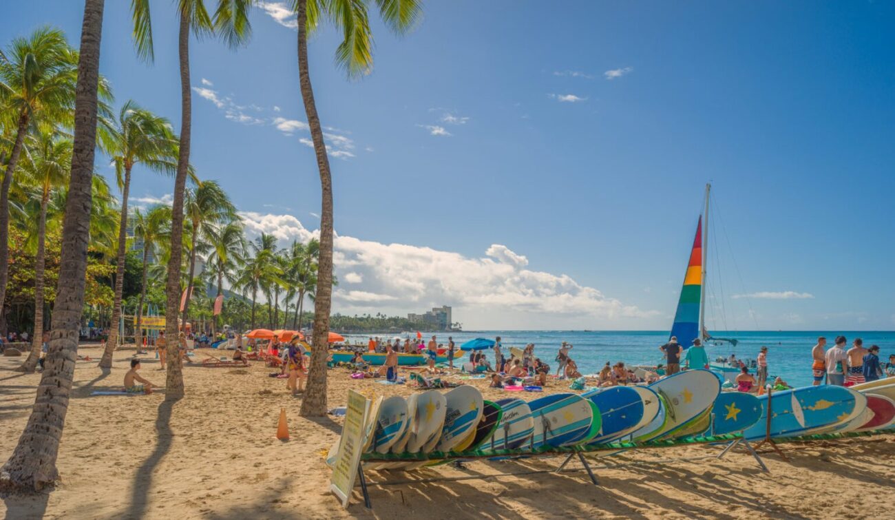 Honolulu Hawaii Usa . Waikiki Beach Scene On