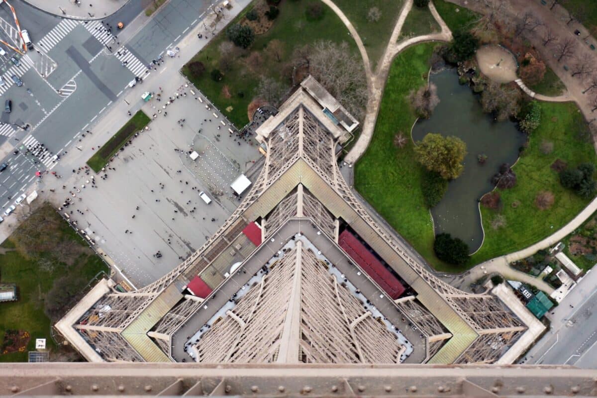 Vertical view from the top of the Eiffel tower, Paris