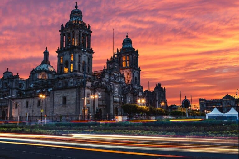 The Sun Rises Over The Mexico City Metropolitan Cathedral