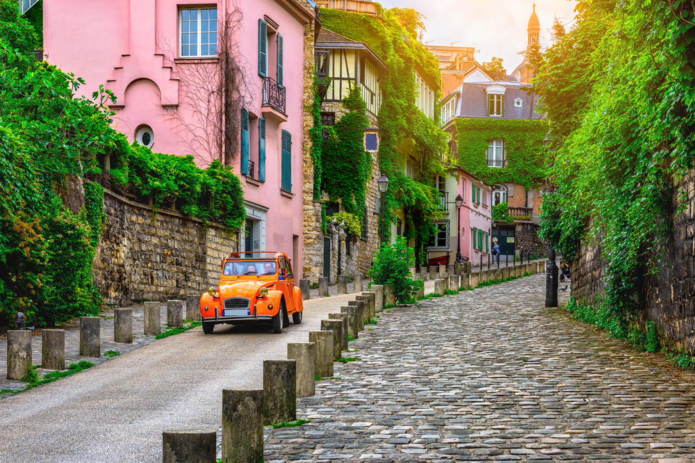 View of old street in quarter Montmartre in Paris, France.