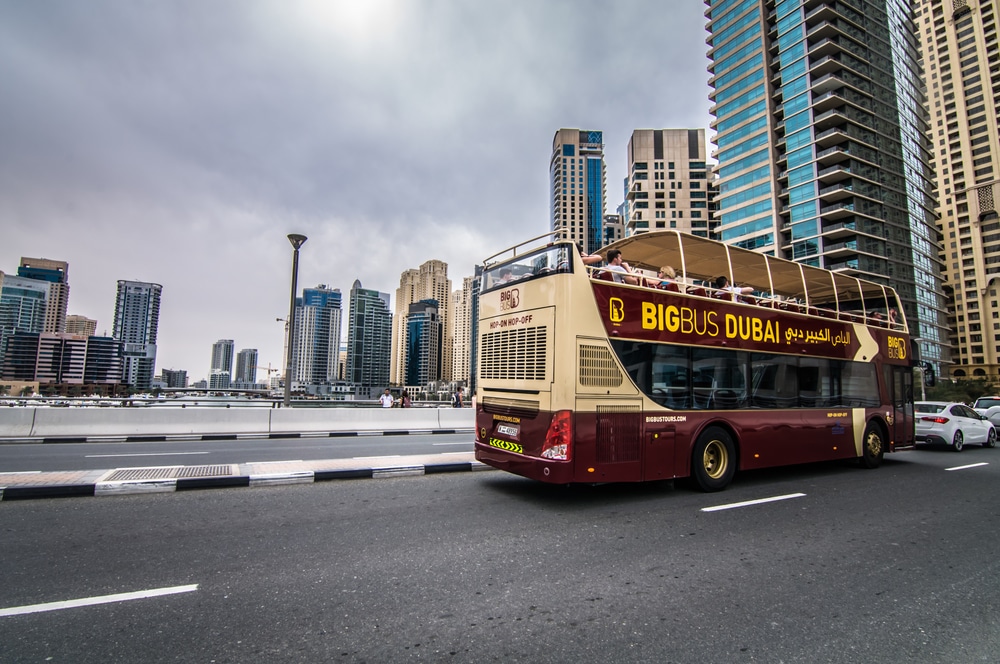 Dubai BIG Bus Coach seen across Dubai during tourist visit