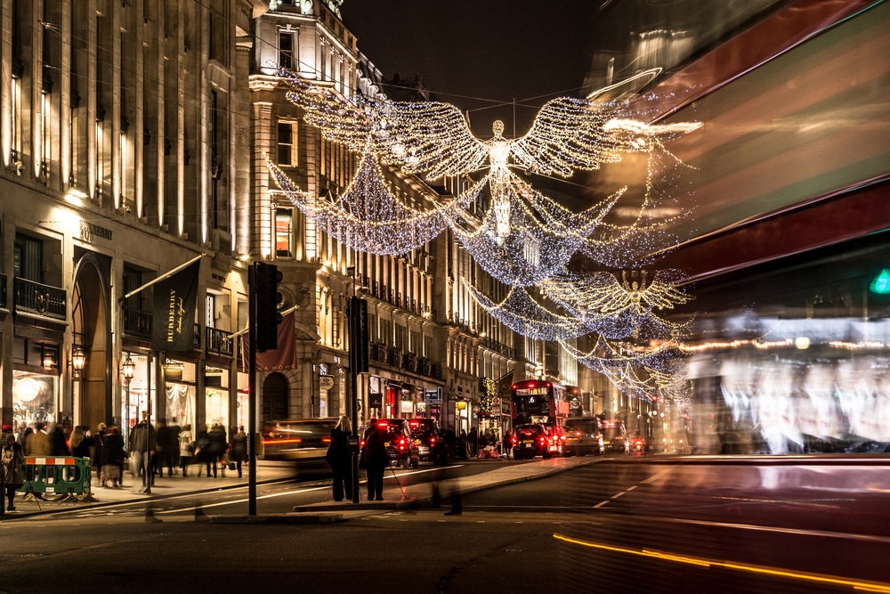 Angels hang over Regent street in London