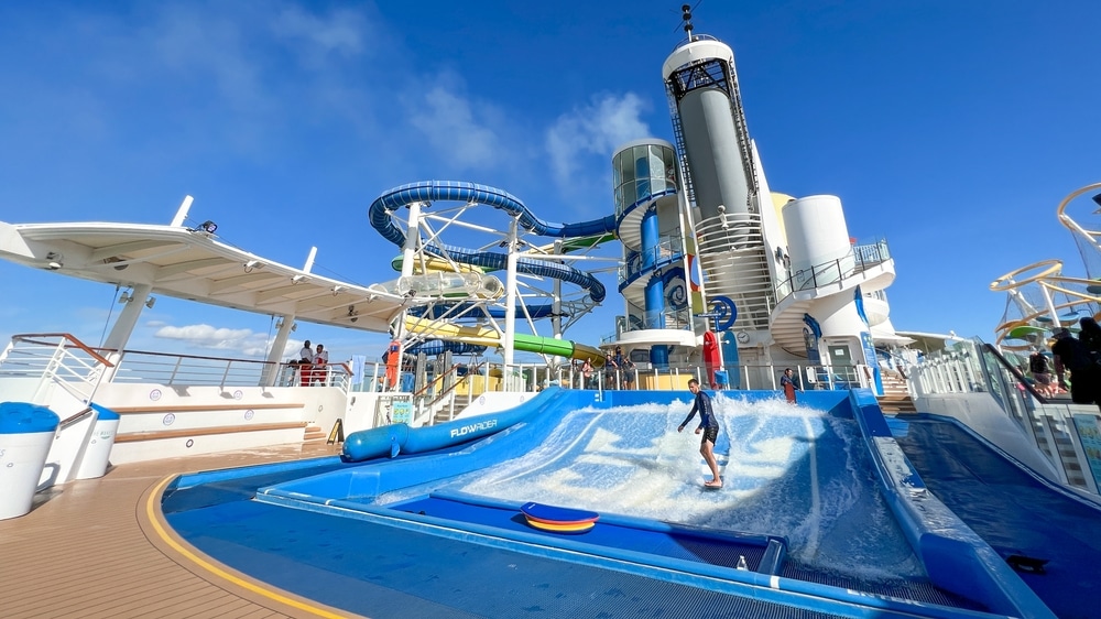 Orlando, FL USA - The Flowrider area aboard the Royal Caribbean RCL Independence of the Seas Cruise Ship.