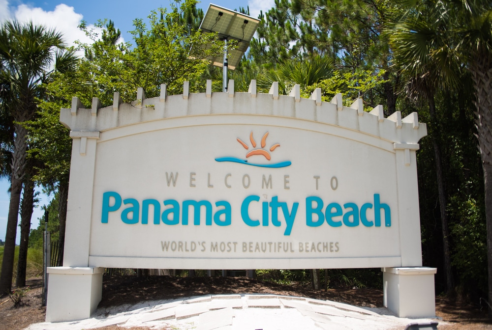 Panama city, Florida. USA. Welcome to Panama City Beach sign.