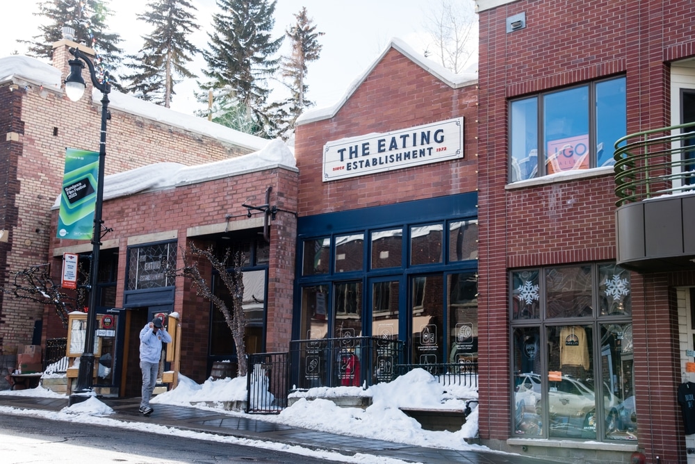 Park City, Utah - The face of The Eating Establishment restaurant in main street during winter time.