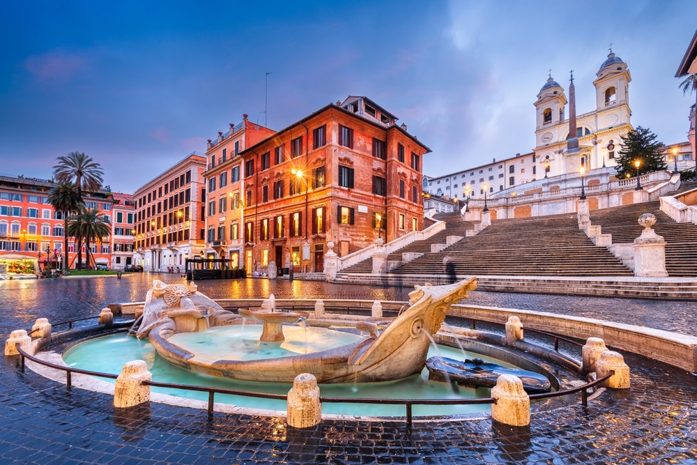 Spanish Steps in Rome, Italy in the early morning.