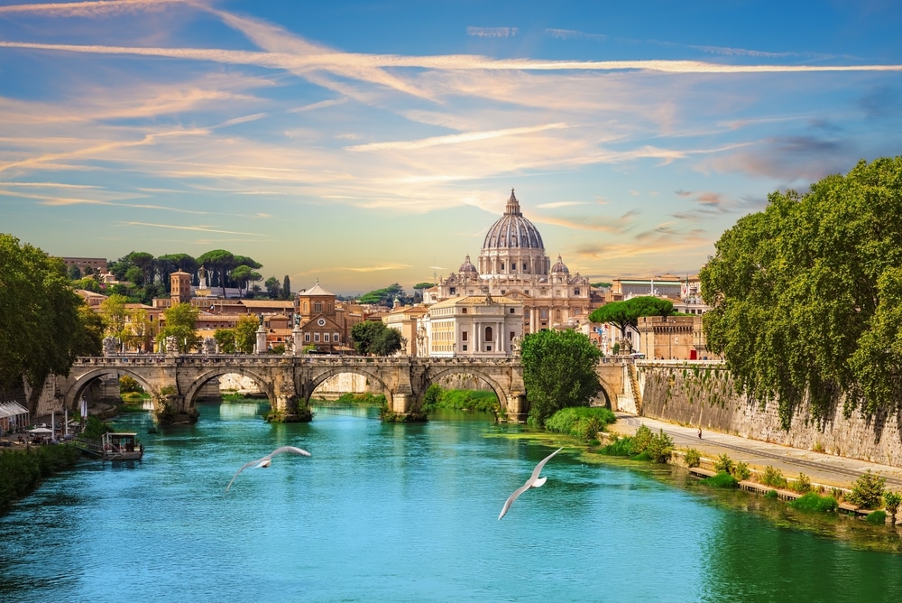 St Peter's Cathedral over the Aelian Bridge, Rome, Italy