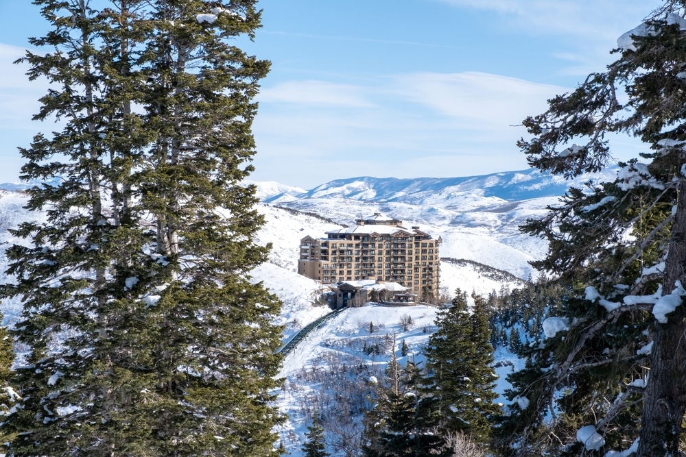 St Regis Deer Valley from afar, in winter, Deer Valley, UT, USA,