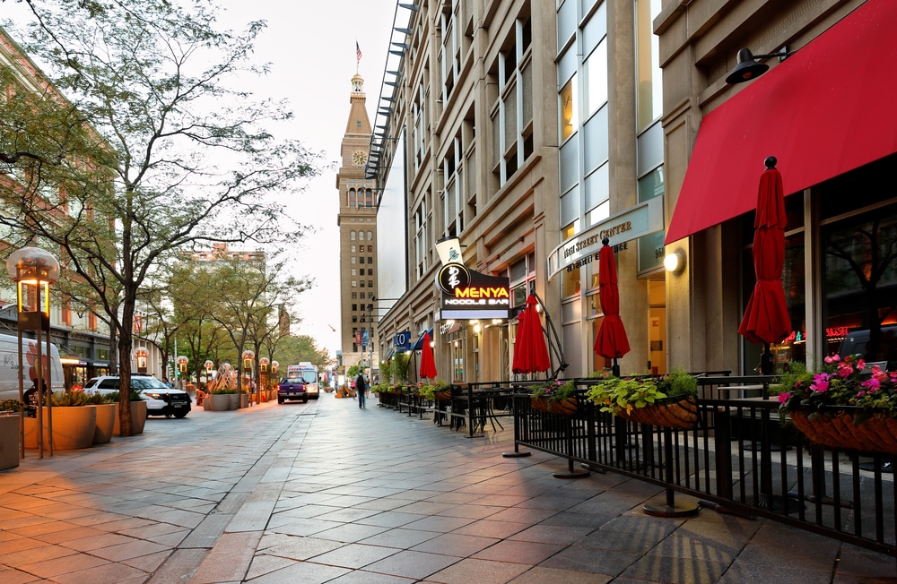 Denver Colorado, USA - The 16th Street Mall of Denver at early morning. The Mall is a pedestrian and transit mall in Denver, Colorado, USA.