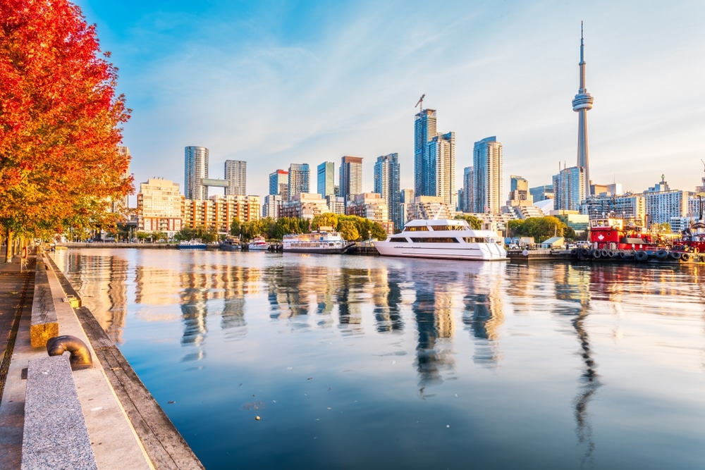 Toronto, Ontario, Canada cityscape in autumn at dawn.