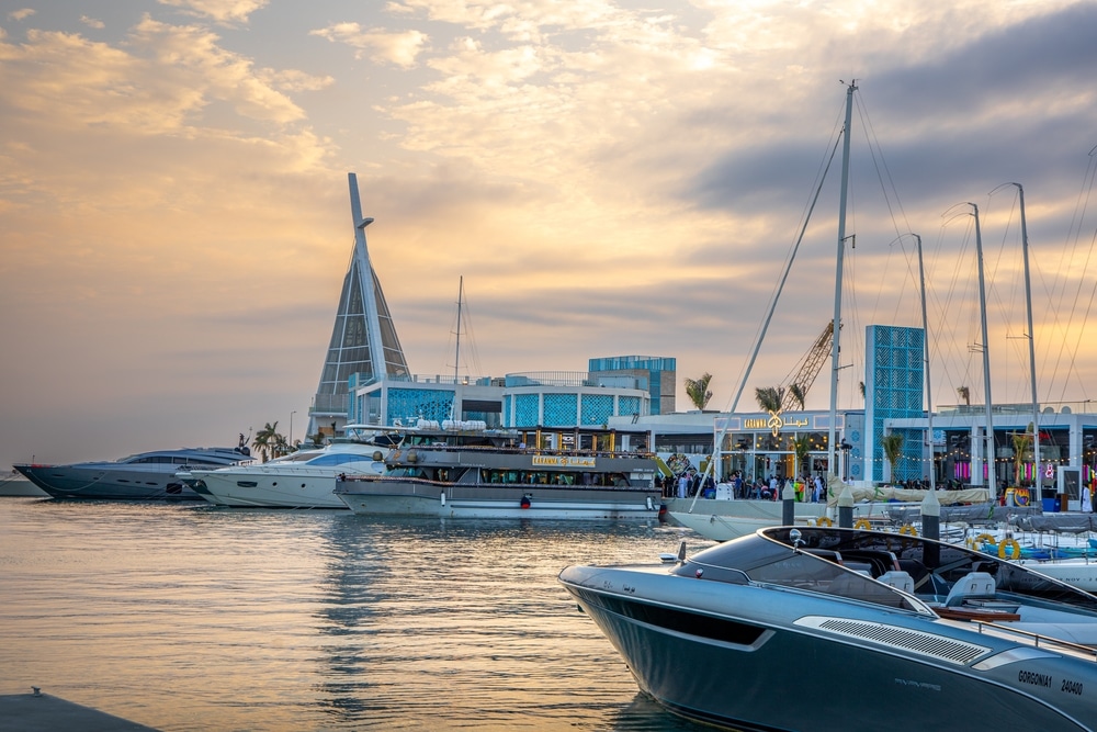 Marina of Jeddah Yacht Club at the golden hour, Jeddah, Saudi Arabia,