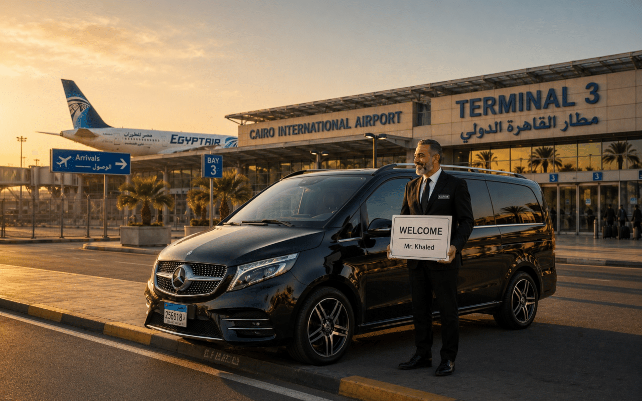 Driver welcoming guest in Cairo Airport